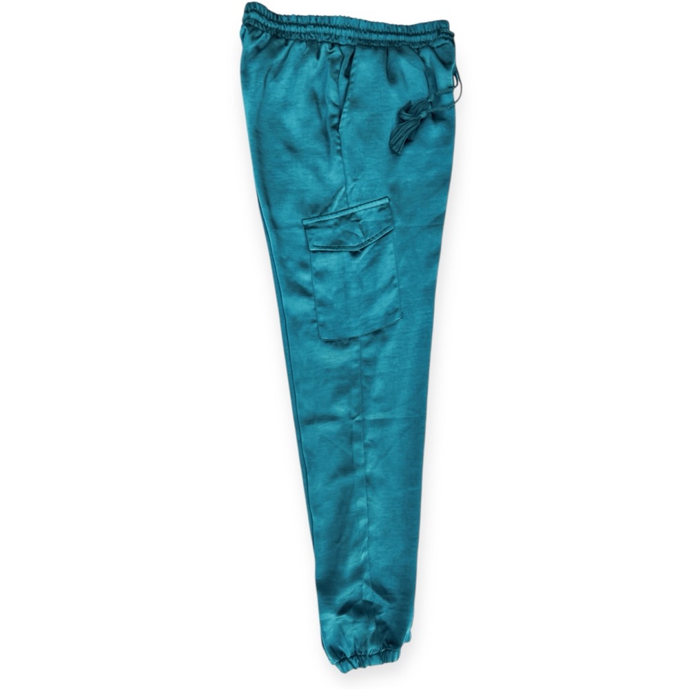 Hot Kiss Emerald Green Silky Cargo Joggers | Women’s S